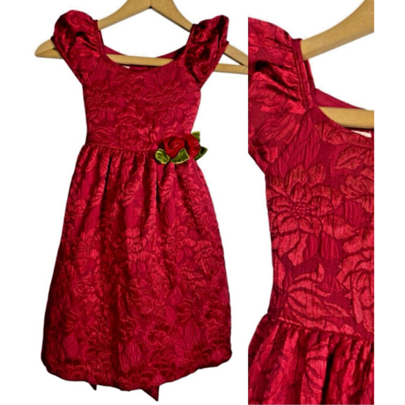 Laura Ashley London Dress Girls Size 6 Red Formal Petticoat Floral Tea Party - Picture 1 of 12